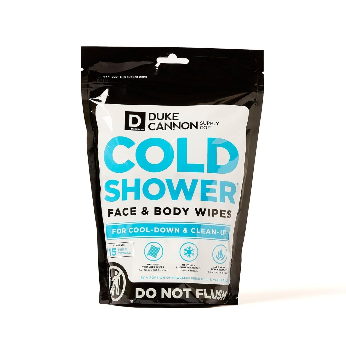 Duke Cannon Cold Shower Cooling Field Towels – Menthol Body Wipes for Men, No Rinse Face & Body Cleansing Wipes, 15 Individually Wrapped Towels (3 Pack)