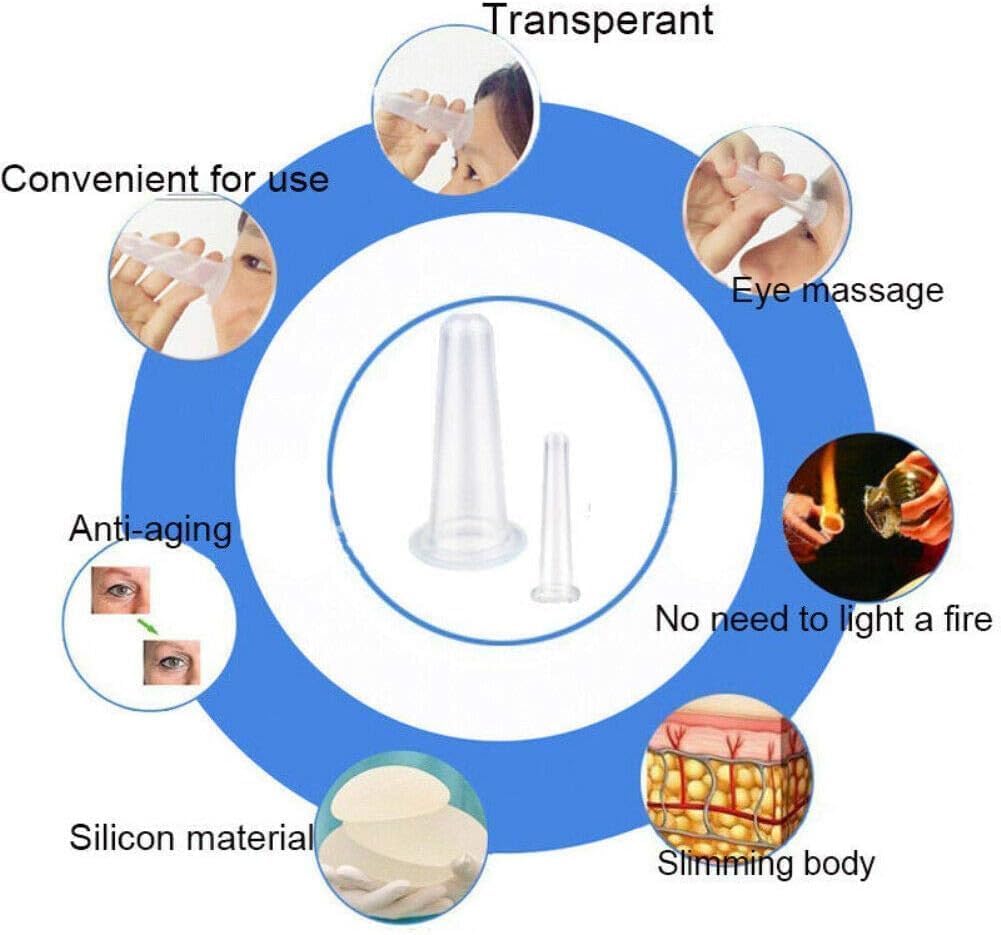 4 Pieces Facial Cupping Therapy Set Anti Cellulite, Silicone Vacuum Cupping Cups for Face and Eye Cupping Massage Manual Back Massagers (2 Small + 2 Large) (Pink)