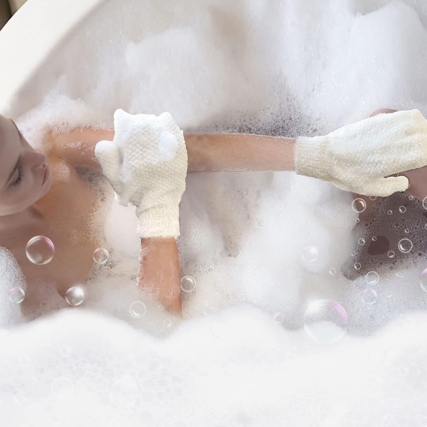 Evridwear Shower Exfoliating Mitts, Deep Cleanse Bathing Scrub Gloves Self Tan Scrubber Mitten Dead Skin Remover for Men and Women,1 Pair Light