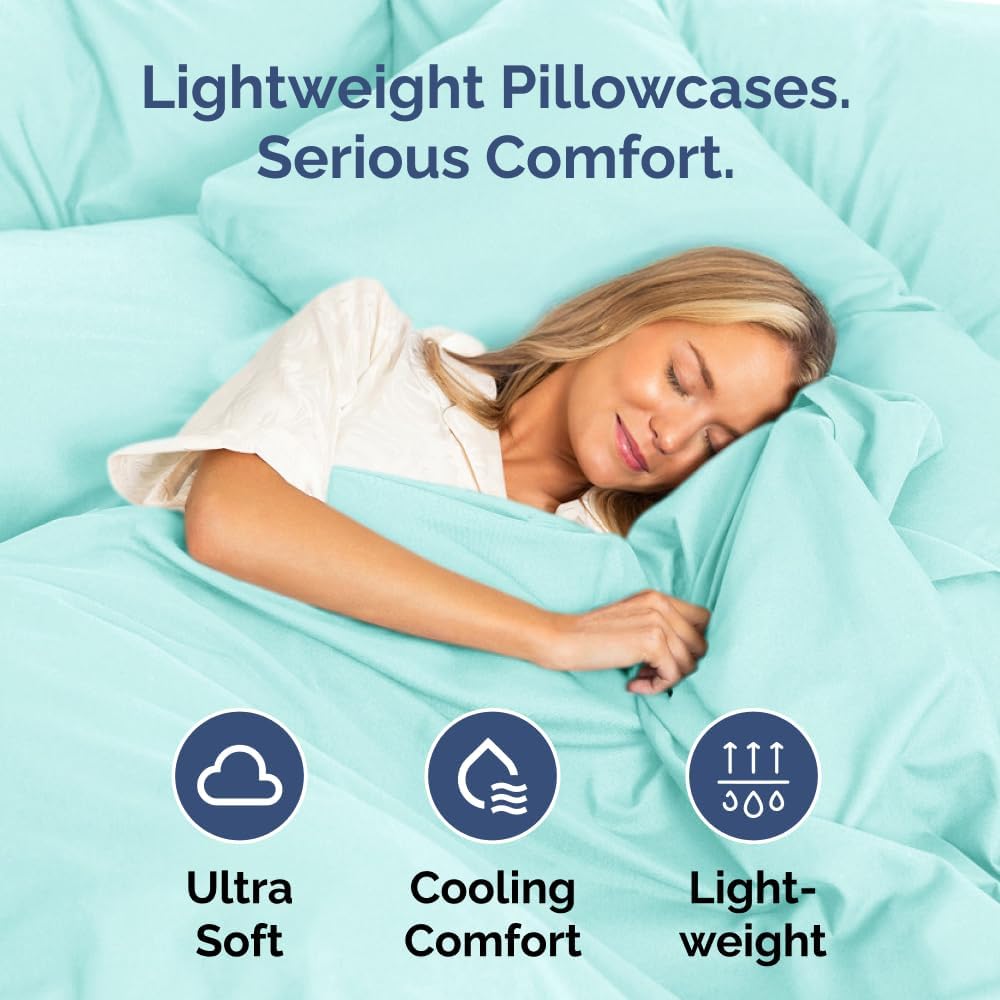 Queen Pillow Cases Set of 4 - Ultra Soft Hotel Quality Pillowcase Covers - Comfy, Cozy & Wrinkle Free - Shrinkage, Stain & Fade Resistant - Machine Washable Pillow Protectors - 4 Piece Set - Spa Blue