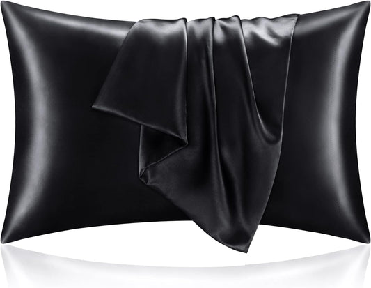 BEDELITE Satin Pillowcase for Hair and Skin, Super Soft and Cooling Similar to Silk Pillow Cases 2 Pack with Envelope Closure, Gift for Women Men(20"x30" Queen Size, Black)