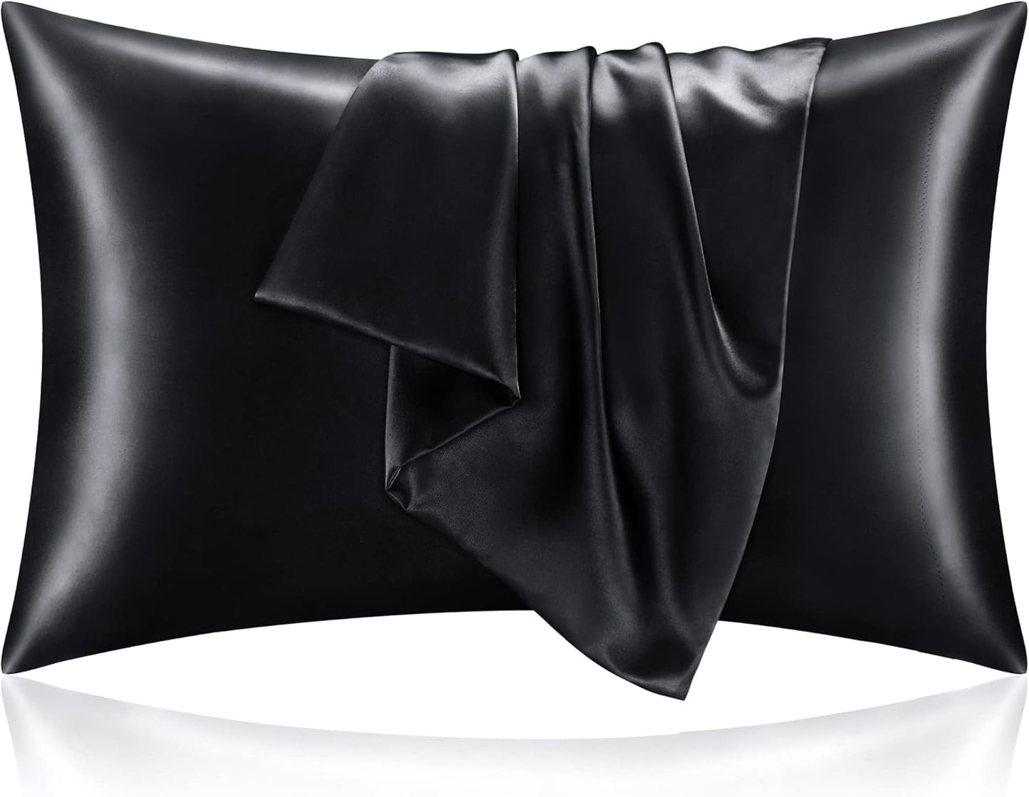 BEDELITE Satin Pillowcase for Hair and Skin, Super Soft and Cooling Similar to Silk Pillow Cases 2 Pack with Envelope Closure, Gift for Women Men(20"x40" King Size, Black)