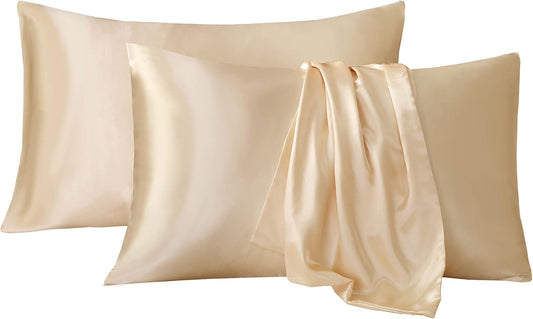 Tyfitb Satin Pillowcase Set for Hair & Skin Care – Cooling, Hypoallergenic, Anti-Frizz, Wrinkle-Free – Soft, Luxurious Pillowcases with Envelope Closure – 2-Pack, Queen Size 20x30, Gift-Ready