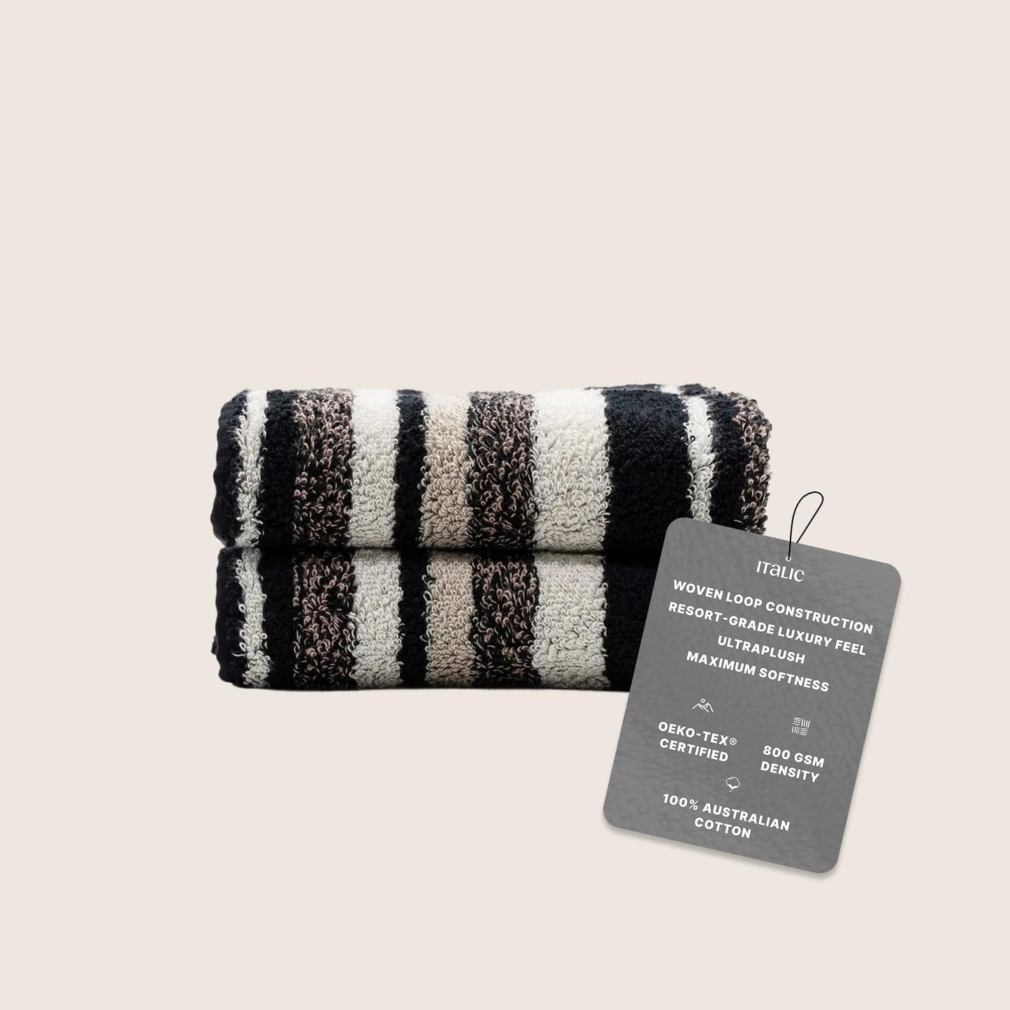 Italic Ultraplush 100% Australian Cotton Hand Towels - Set of 2 Luxury Hand Towels, Ultra Soft and Highly Absorbent 800GSM for Bathroom,Shower, Hotel, and Spa (Stripe Multi-Color)