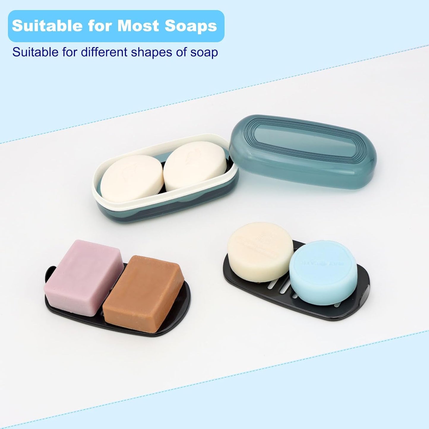 Solid Shampoo Bar Holder, Large Bar Soap Holder, Travel Soap Container, Soap Box with Draining Layer, Soap Case for Bathroom, Traveling, Gym, Camping (Blue Style-1-Large)
