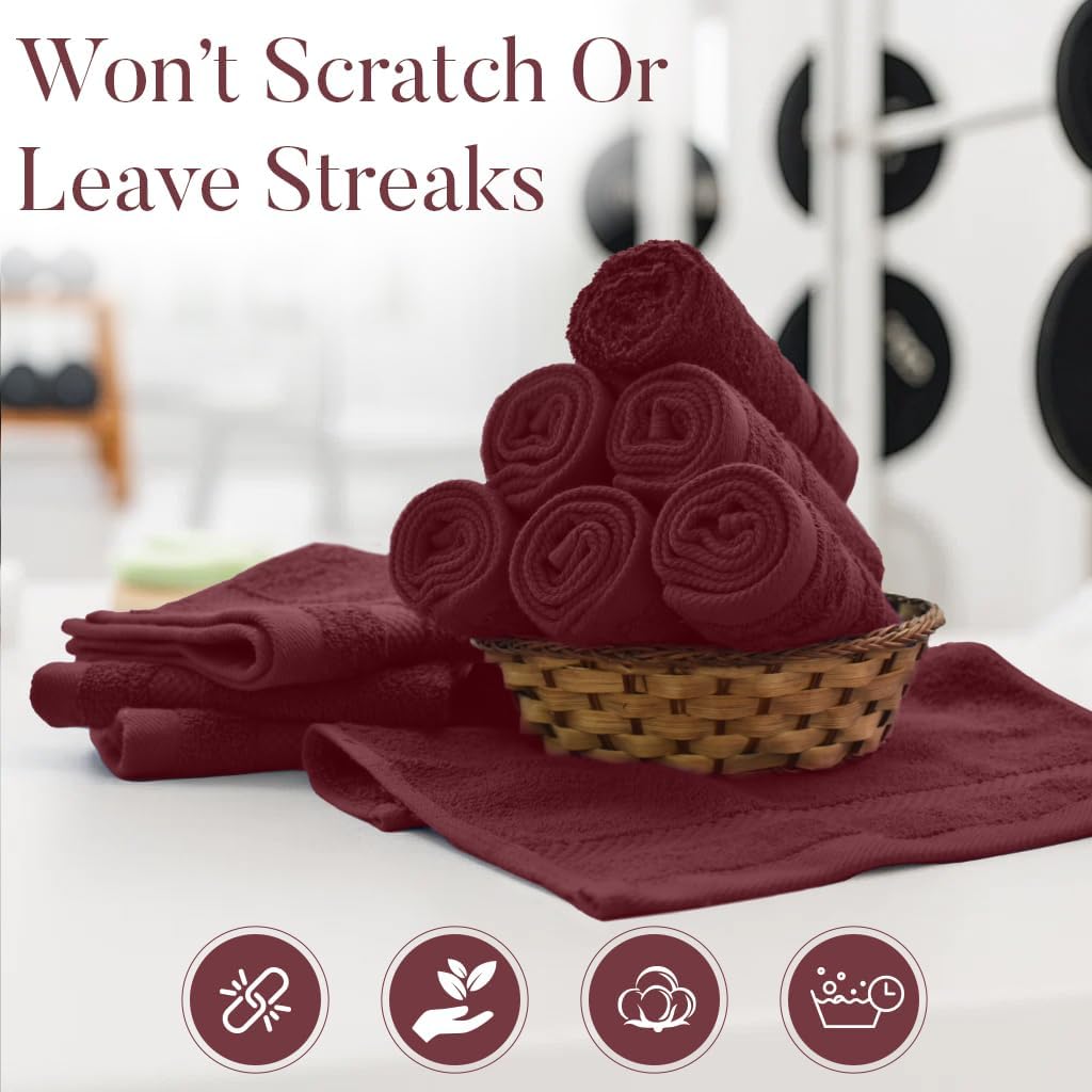 DAN RIVER 12-Pack Premium 100% Cotton Pomegranate Face Towels – Reusable Face Towel Set, Soft & Absorbent Luxury Wash Cloths for Bathroom & Body – Hand and Face Towels, 550 GSM (12x12 in)
