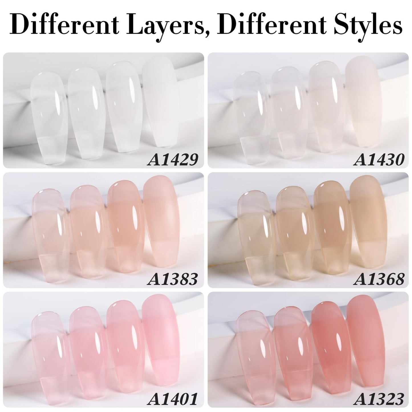 Double Rhythm Gel Nail Polish Set of 6 Colors Baby Light Pastel Milky Nail Polish Starter Kit Art DIY Salon Home (Jelly Sheer Pink Nude White,Kit37)