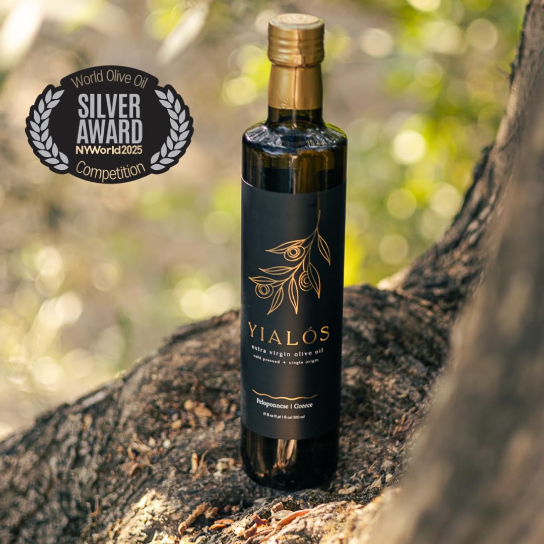 Yialós Extra Virgin Olive Oil from Greece – 2025 NYIOOC Winner | Small Batch, Single Estate, 100% Koroneiki | Cold Pressed, High Polyphenols | 500 mL Glass Bottle