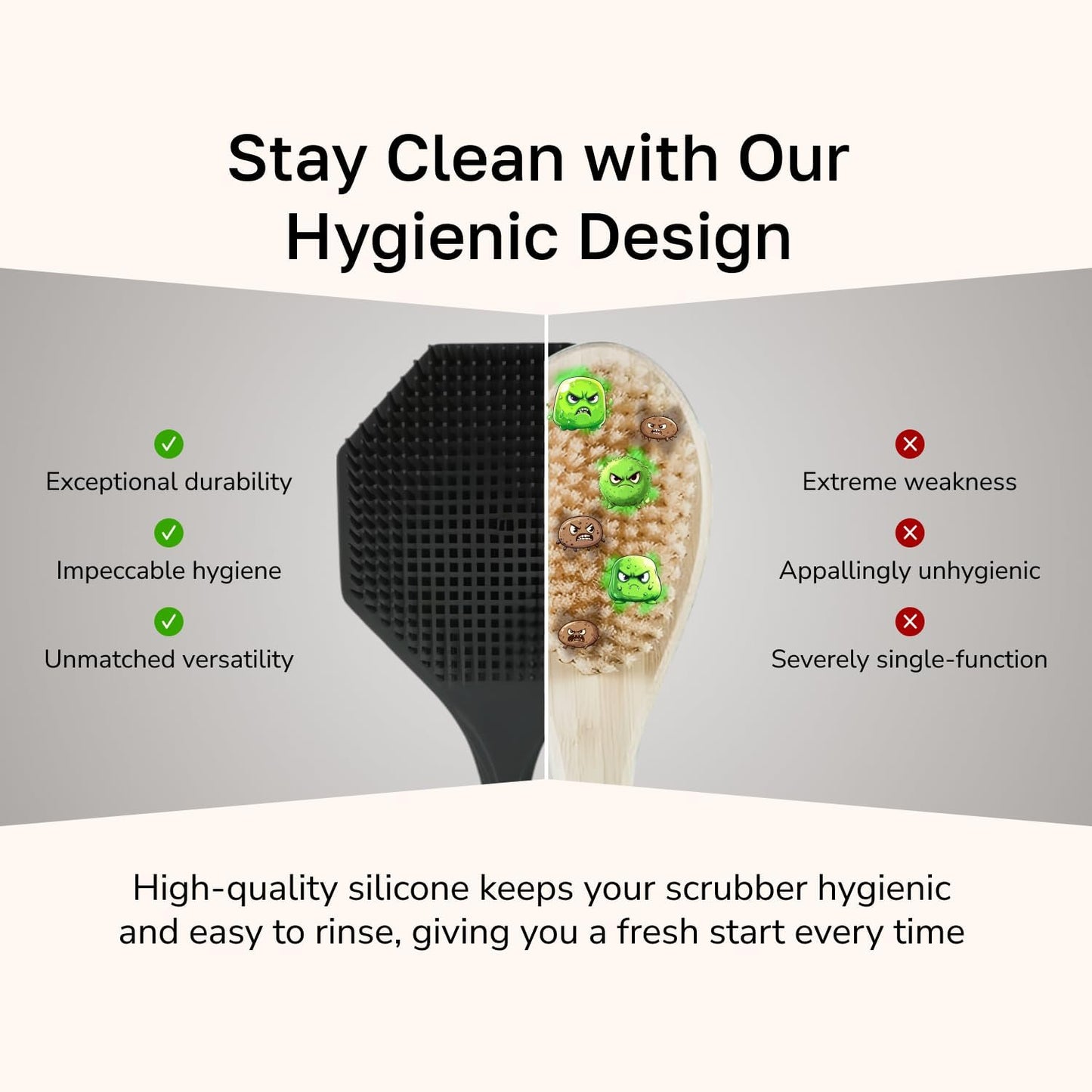 Silicone Back Scrubber with Long Handle - Octagon Body Brush for Shower, Bath, and Exfoliating - Skin Cleansing, Back Scrub, and Gentle Silicone Sponge - Wash Your Body with Easy Reach