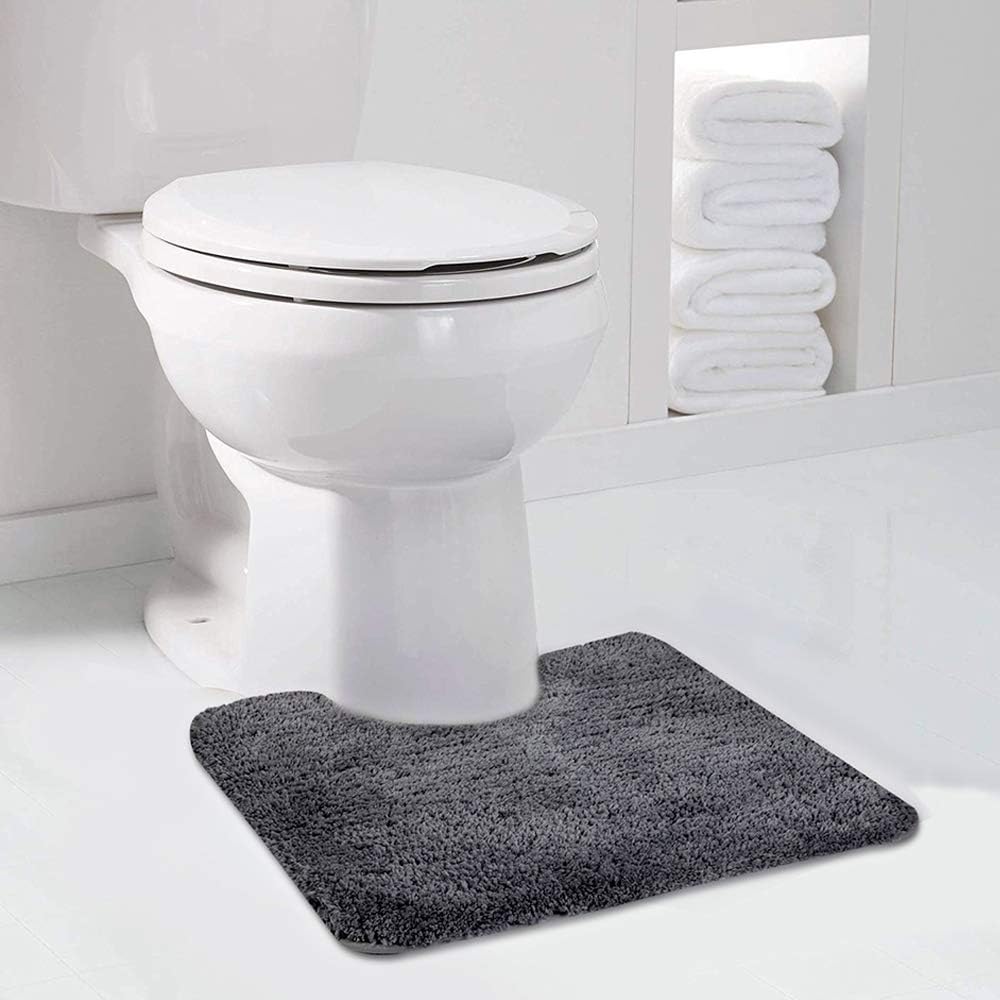 Walensee Contour Rug (20x24, Dark Grey) Non Slip Bath Mat for Bathroom - Water Absorbent Soft Microfiber Shaggy Mat, Machine Washable, U Shape