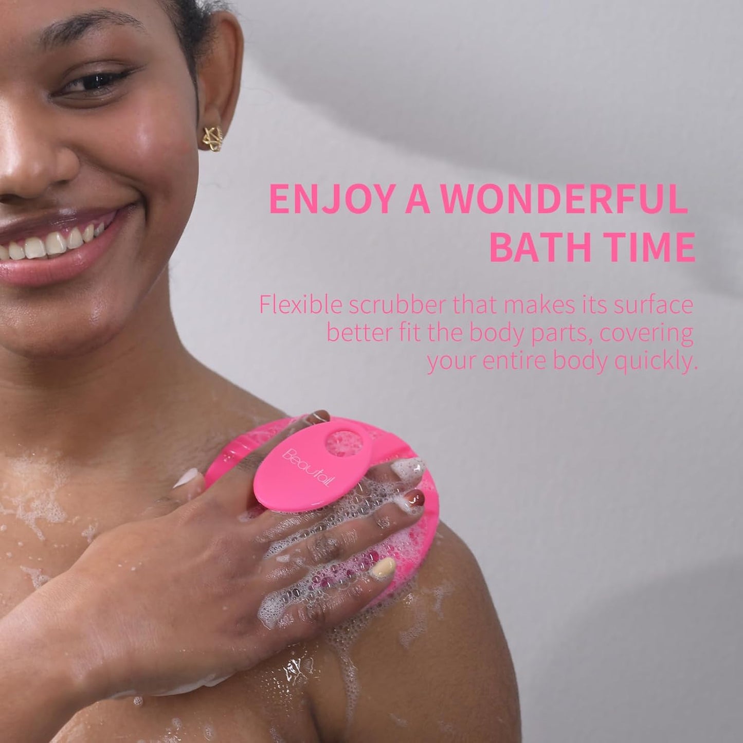 Silicone Body Scrubber, BEAUTAIL Shower Bath Scrubber, More Hygienic Than Traditional Loofah, Lather Nicely, Long Lasting, Gentle Exfoliating Brush for Women Men Baby Sensitive Skin, 1 Pack, Rose