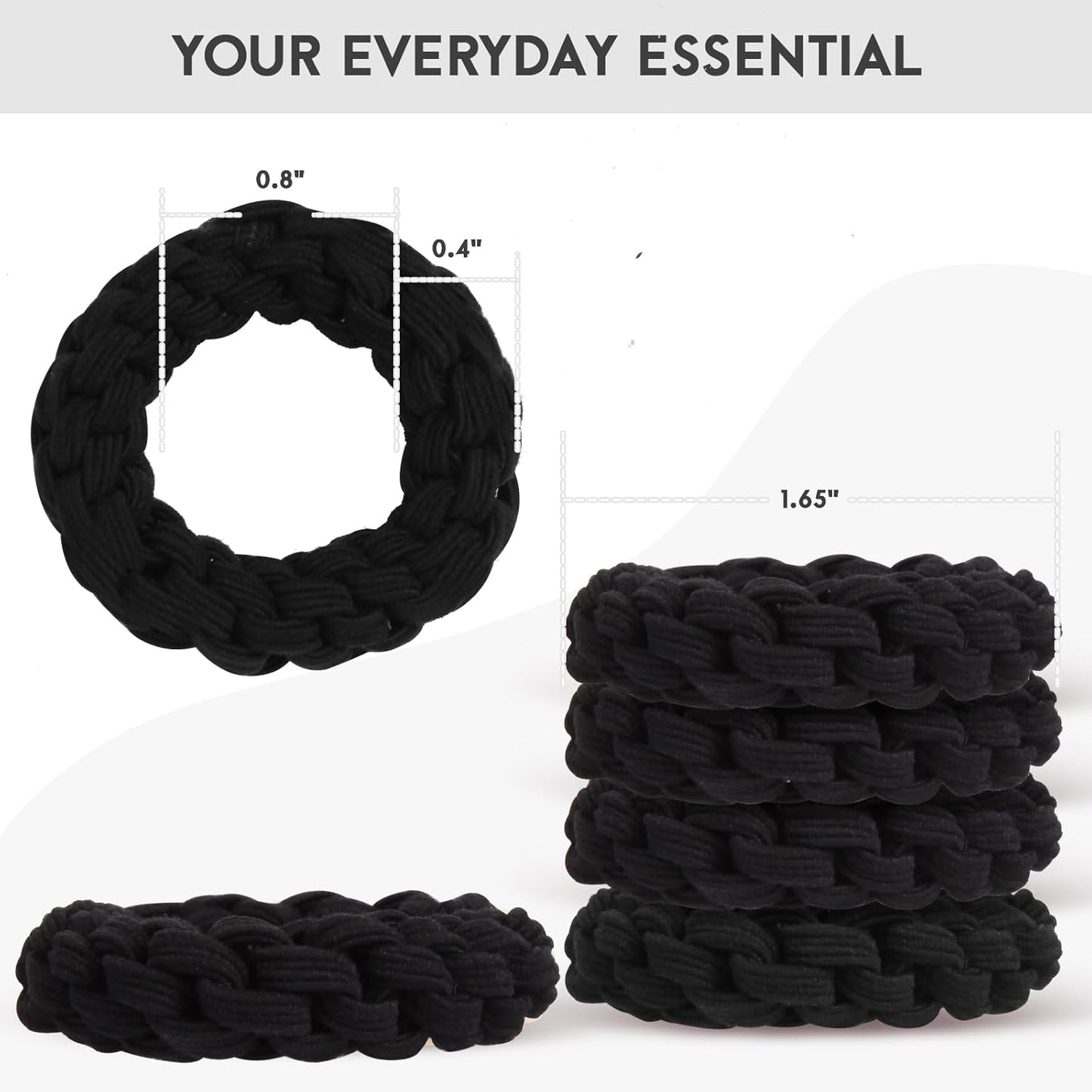 Youxuan Elastic Hair Ties for Women - No Damage, No Slip, No Pull Hair Bands - Comfortable Handmade Braided Polybands for Girls - 10-Pack Black Polyester Scrunchies