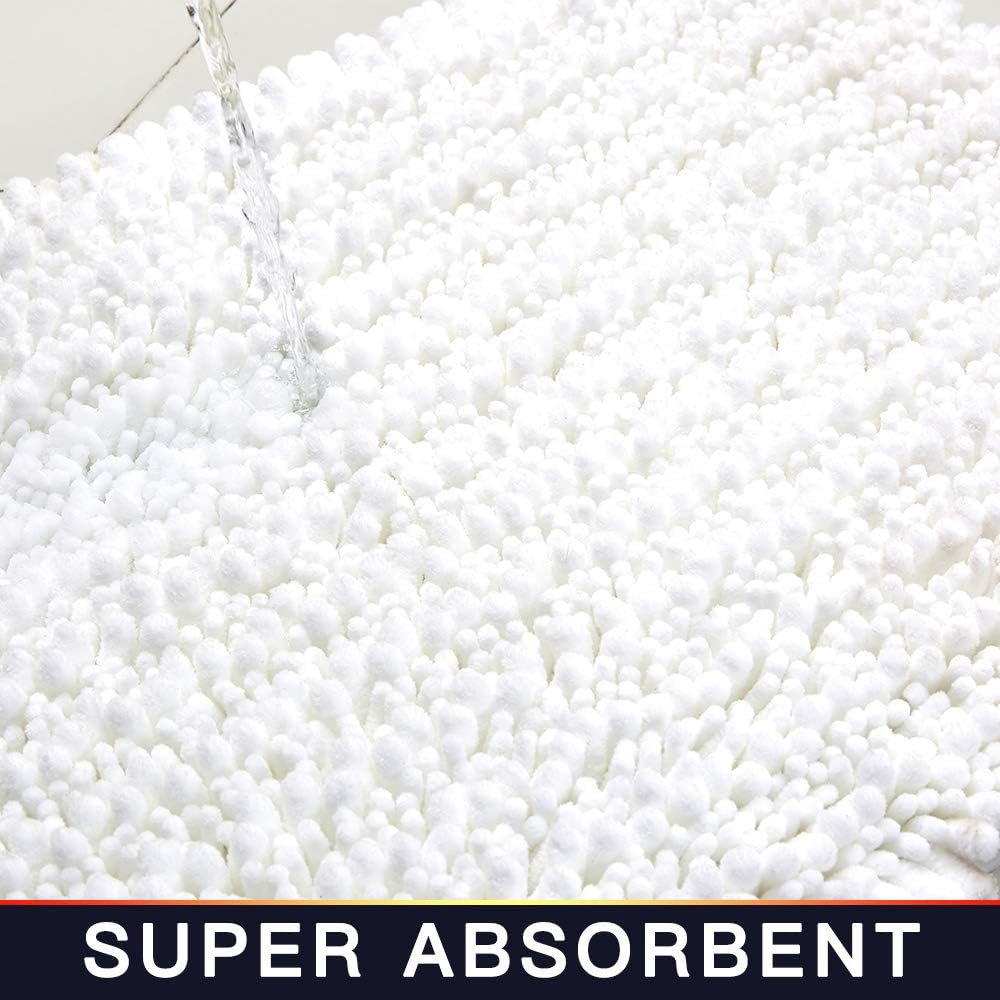 Walensee Bathroom Contour Rug Non Slip Toilet U Shaped Bath Mat (20x24, White) Water Absorbent Super Soft Shaggy Chenille Machine Washable Dry Extra Thick Perfect Absorbant Best Plush Carpet