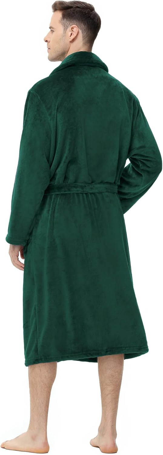 Yurhap Mens Fleece Robe, Soft Plush Robe for Men, Fluffy Bathrobe with Belt & 2 Pockets