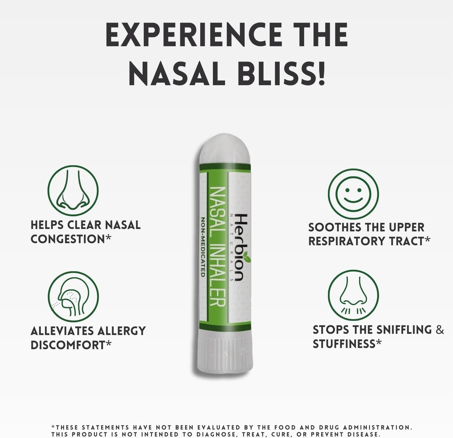 HERBION Naturals Nasal Inhaler Non-Medicated, Relieves Nasal Congestion & Blockage, Sinusitis Conditions, Menthol, Clove Oil, Eucalyptus Oil & Camphor, 0.05 Fl Oz (1.5ml)