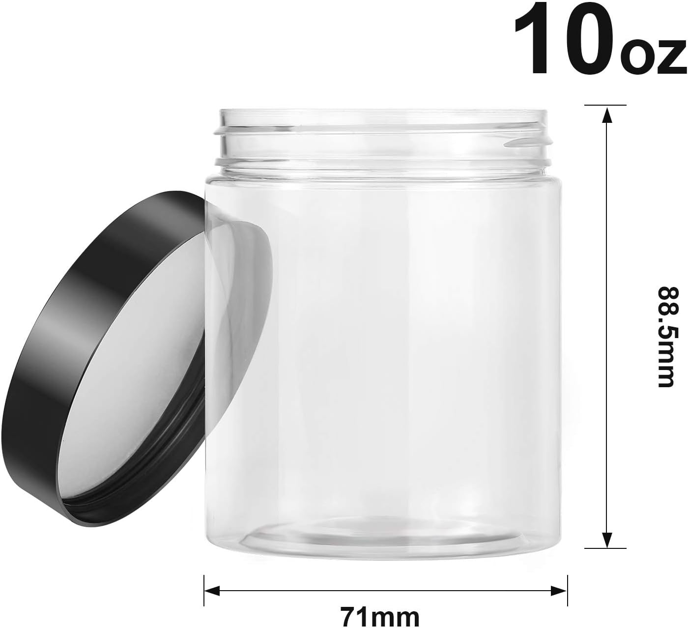 SATINIOR 12 Pack 10 oz Plastic Container Jars with Lids Round Clear Travel Cosmetic Container Slime Jars for Toiletries, Lotion, Cream, Ointments, Makeup, Rhinestone, Samples, Kitchen Storage(Black)