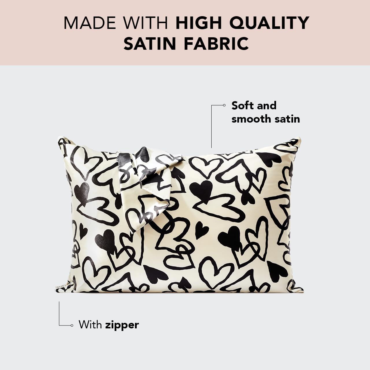 Kitsch Satin Pillowcase with Zipper for Hair & Skin, Softer Than Silk Pillow Cases Queen, Wrinkle-Free, Smooth and Cooling Satin Pillow Covers, Standard Size 19"x26" - Heart