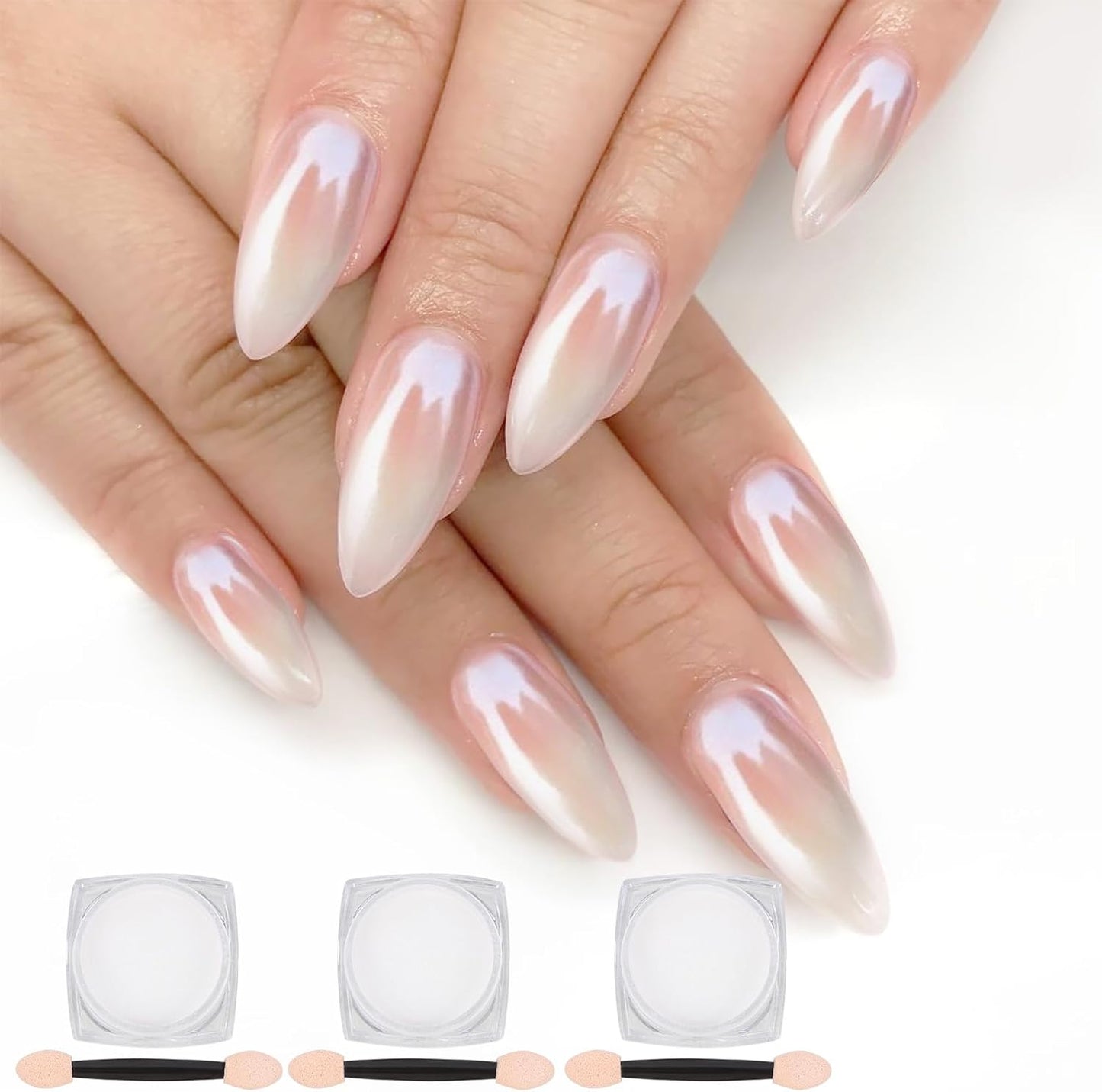 Artdone 3PCS White Pearl Chrome Nail Powder,Iridescent Aurora Powder Metallic Mirror Effect Pigment Pearlescent Mermaid Pigmen for Nail Art Manicure Decoration Sets