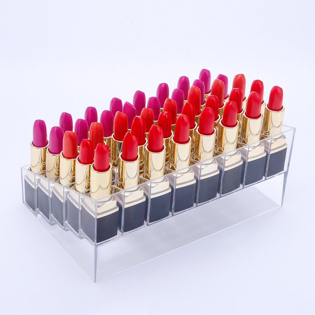 Benbilry Acrylic Lipstick Organizer, 40 Slot Display Rack - 8 x 5 Arrangement, Holds Lipstick, Brushes, Bottles & More