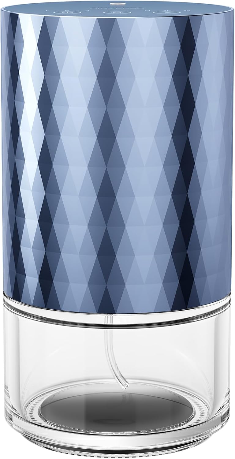 Waterless Diffuser Essential Oil 100mL Capacity Scent Air Machine for Home Aromatherapy Premium Metal Nebulizer Battery Operated 3 Mist Settings 3 Countdown Timers Color Light AN5(Ice Blue)