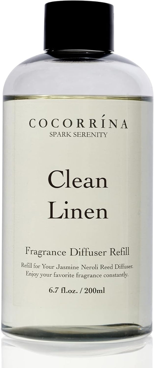 Cocorrína Clean Linen Scented Reed Diffuser Oil with 8 Sticks Fragrance for Bedroom, Bathroom, Oil Diffuser, Home Décor, 6.7 fl oz. (200 ml)