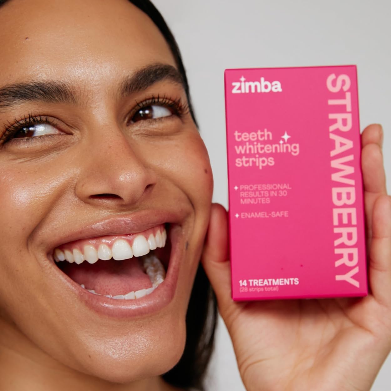Zimba Strawberry Flavored Teeth Whitening Strips | Vegan, Enamel Safe Hydrogen Peroxide Teeth Whitener for Coffee, Wine, Tobacco, and Other Stains | 14 Day Treatment | Strawberry