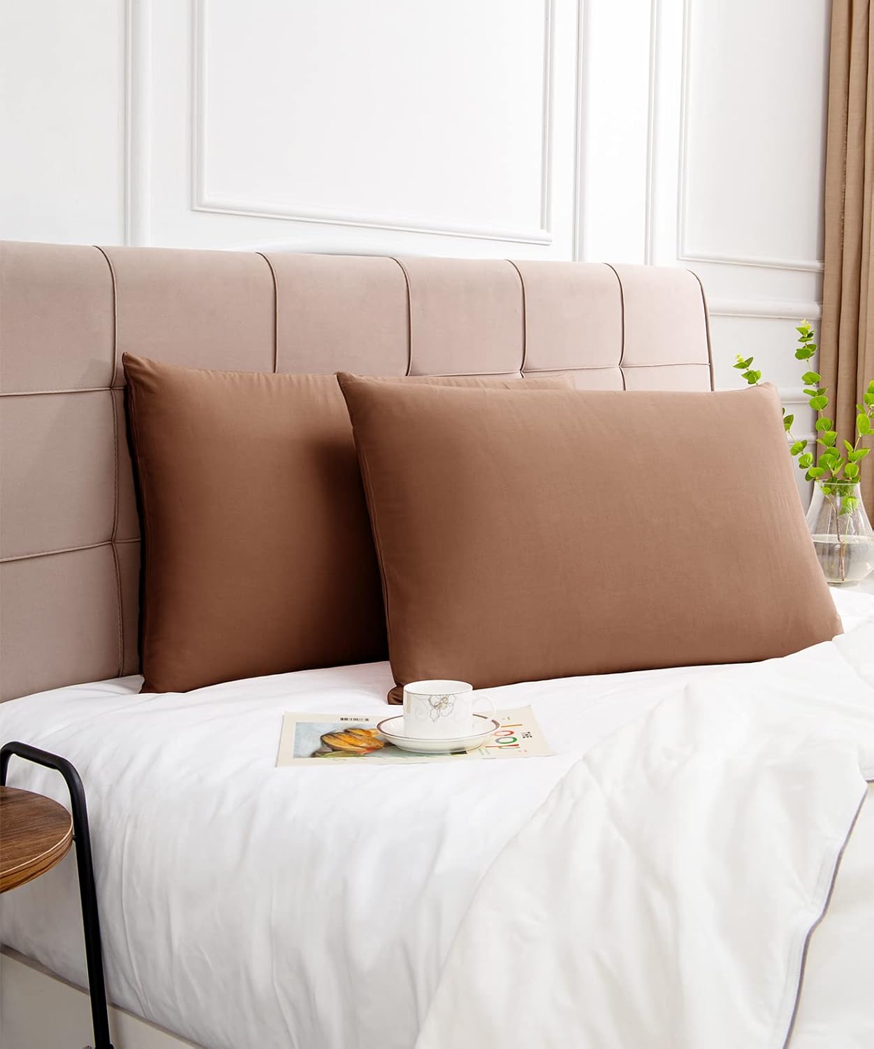 Warmstar Cotton Pillow Cases Queen Size Set of 2, 600 Thread Count Pillowcases 20x30 Inches, Soft Long Staple Cotton Pillowcases Breathable with Envelope Closure,Coffee Brown