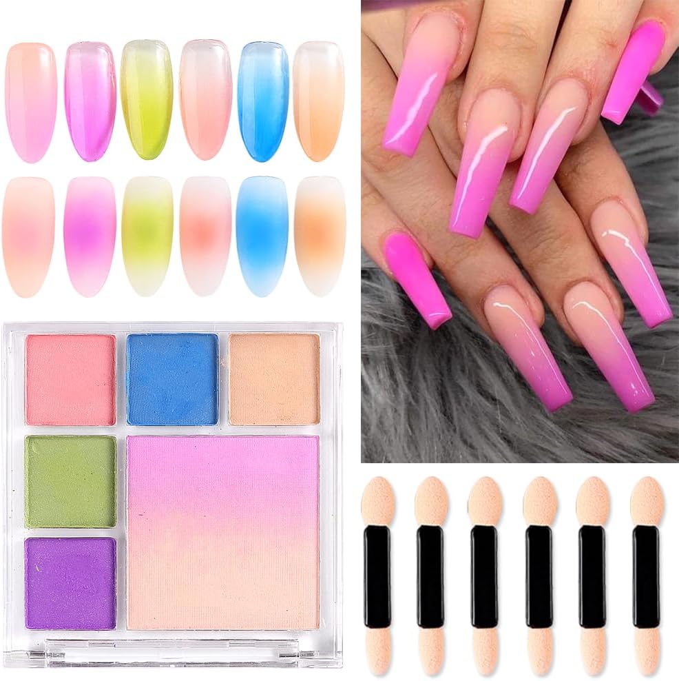 7 Colors Solid Fluorescent Neon Pigment Powder Set Gradient Iridescent Rainbow Palette Glitter Dust for Nail Art Gel Polish Mermaid Unicorn Rubbing Powder