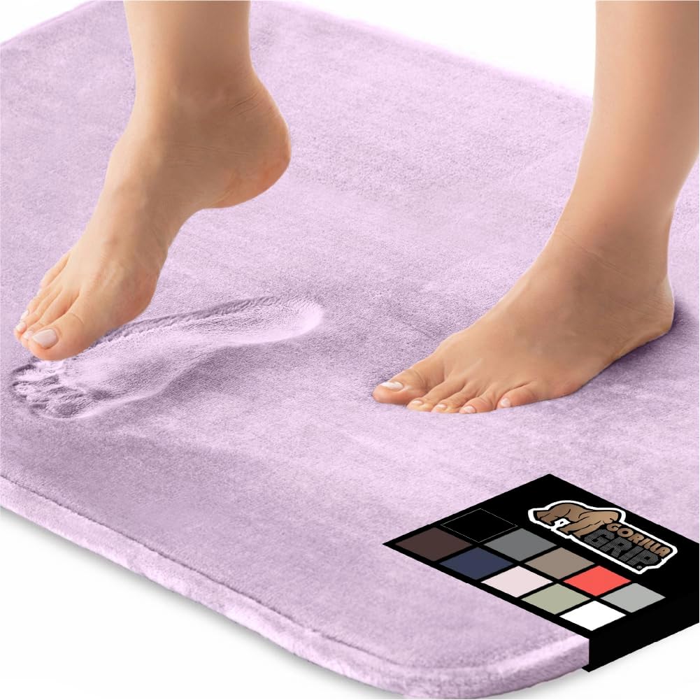 GORILLA GRIP Memory Foam Bath Mat, Soft Absorbent Velvet Bathroom Mats, Durable Dots on Underside, Machine Washable Bathmat, Carpet Rug Room Decor for Shower Tub Floor RV, 30x20 Rugs, Purple