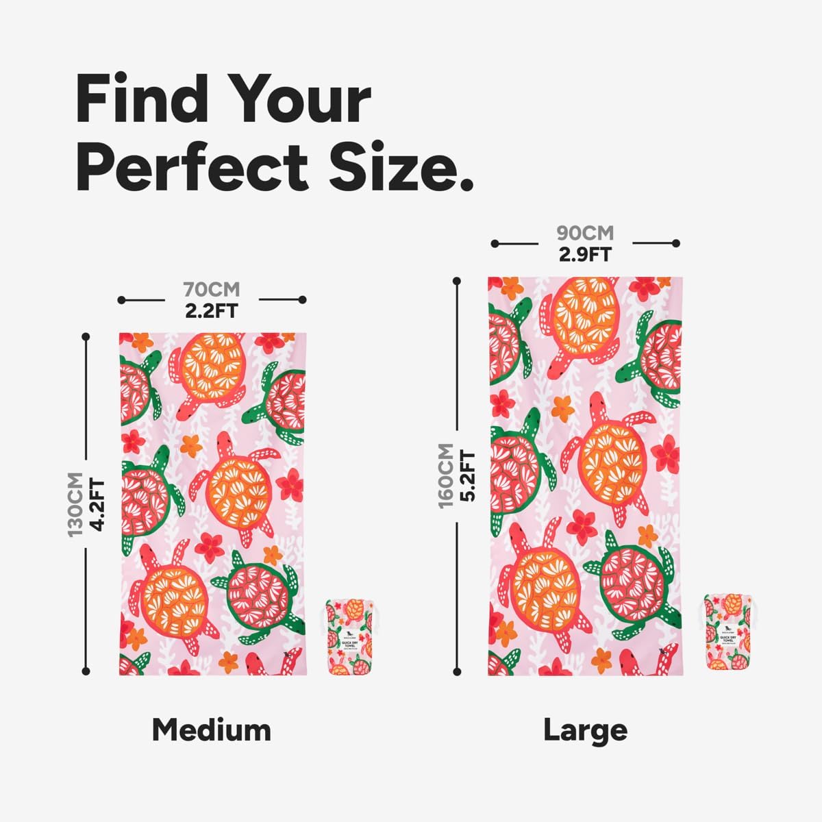 Dock & Bay Quick Drying Towel - for Sports & Gym - Compact, Lightweight - 100% Recycled - Includes Bag - Turtley Tropical, Medium (130x70cm, 51x27)