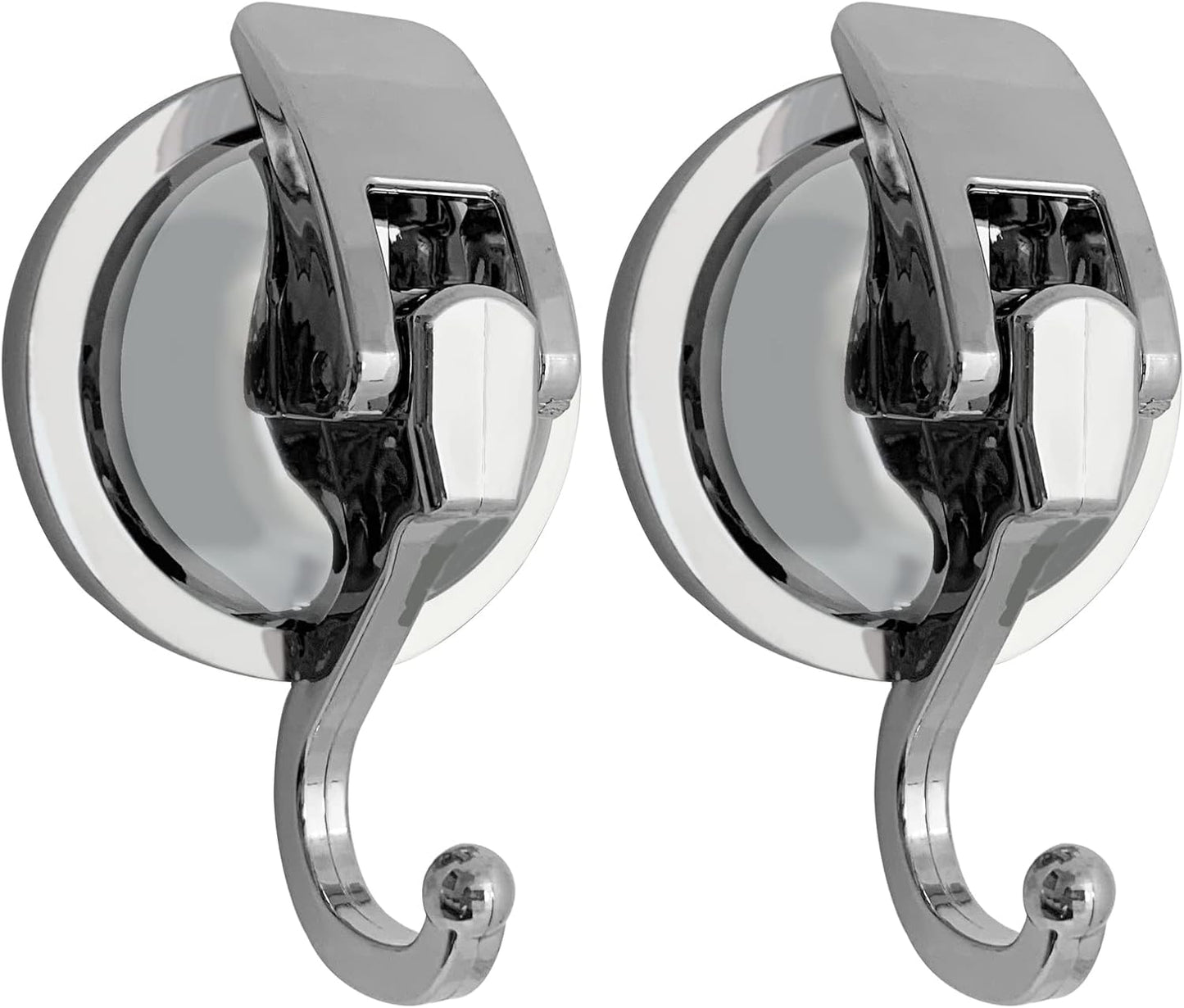 Heavy Duty Suction Cup Hooks for Shower, Bathroom Robe - Vacuum Glass Hooks, Reusable, No Hole Punched, for Garland Decoration (Silver, 2 Pack)