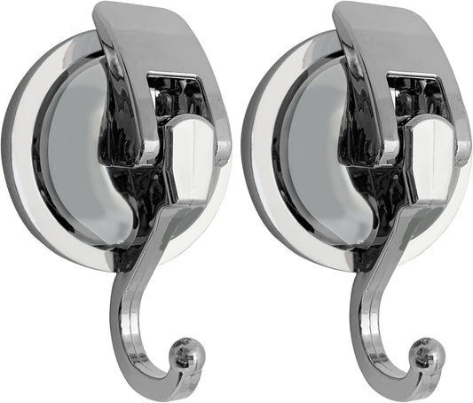 Heavy Duty Suction Cup Hooks for Shower, Bathroom Robe - Vacuum Glass Hooks, Reusable, No Hole Punched, for Garland Decoration (Silver, 2 Pack)