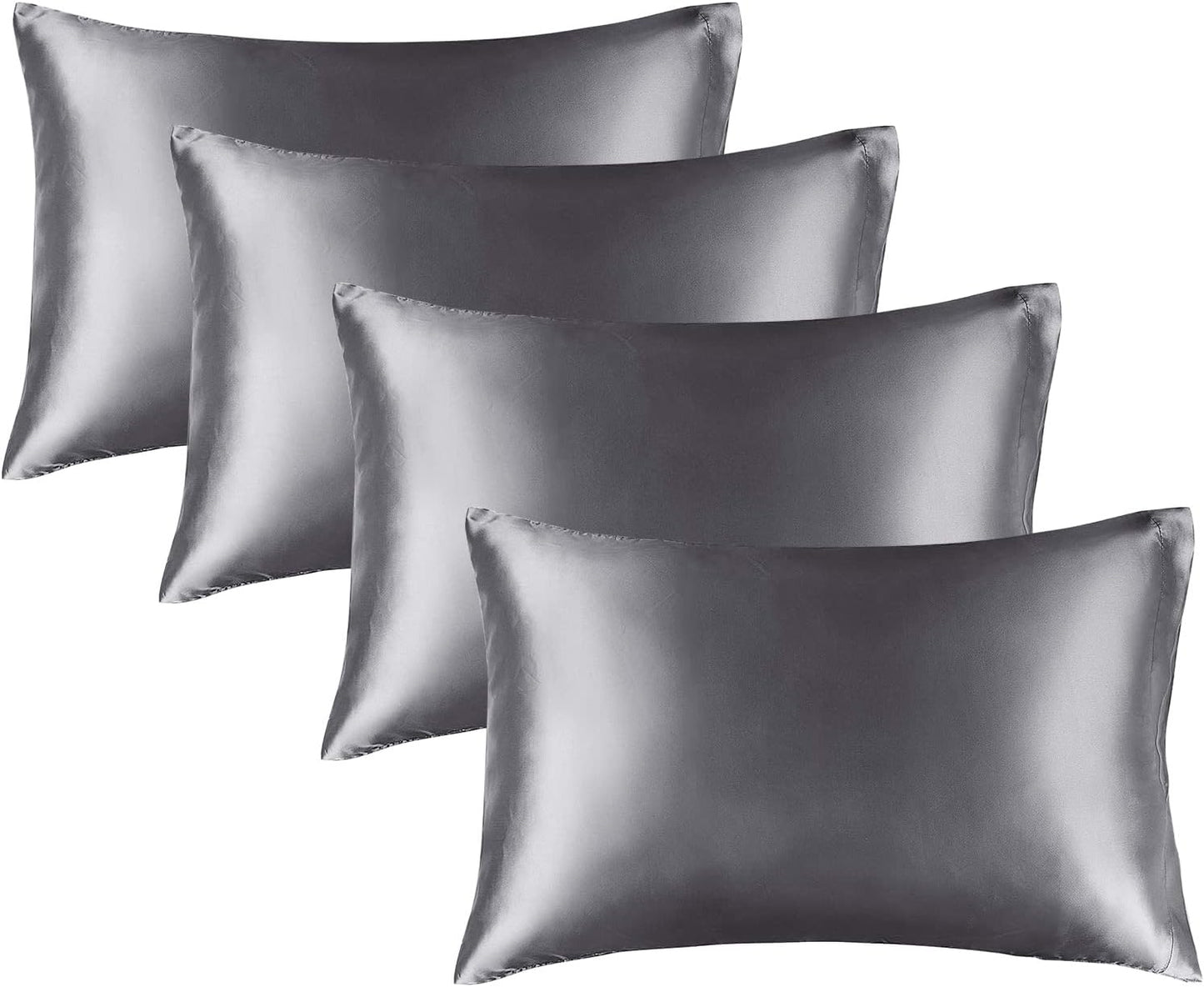 BEDELITE Satin Pillowcase for Hair and Skin, Super Soft Similar to Silk Pillow Cases 4 Pack with Envelope Closure, Cooling Pillowcases for Women Men (20"x26" Standard Size, Dark Grey)