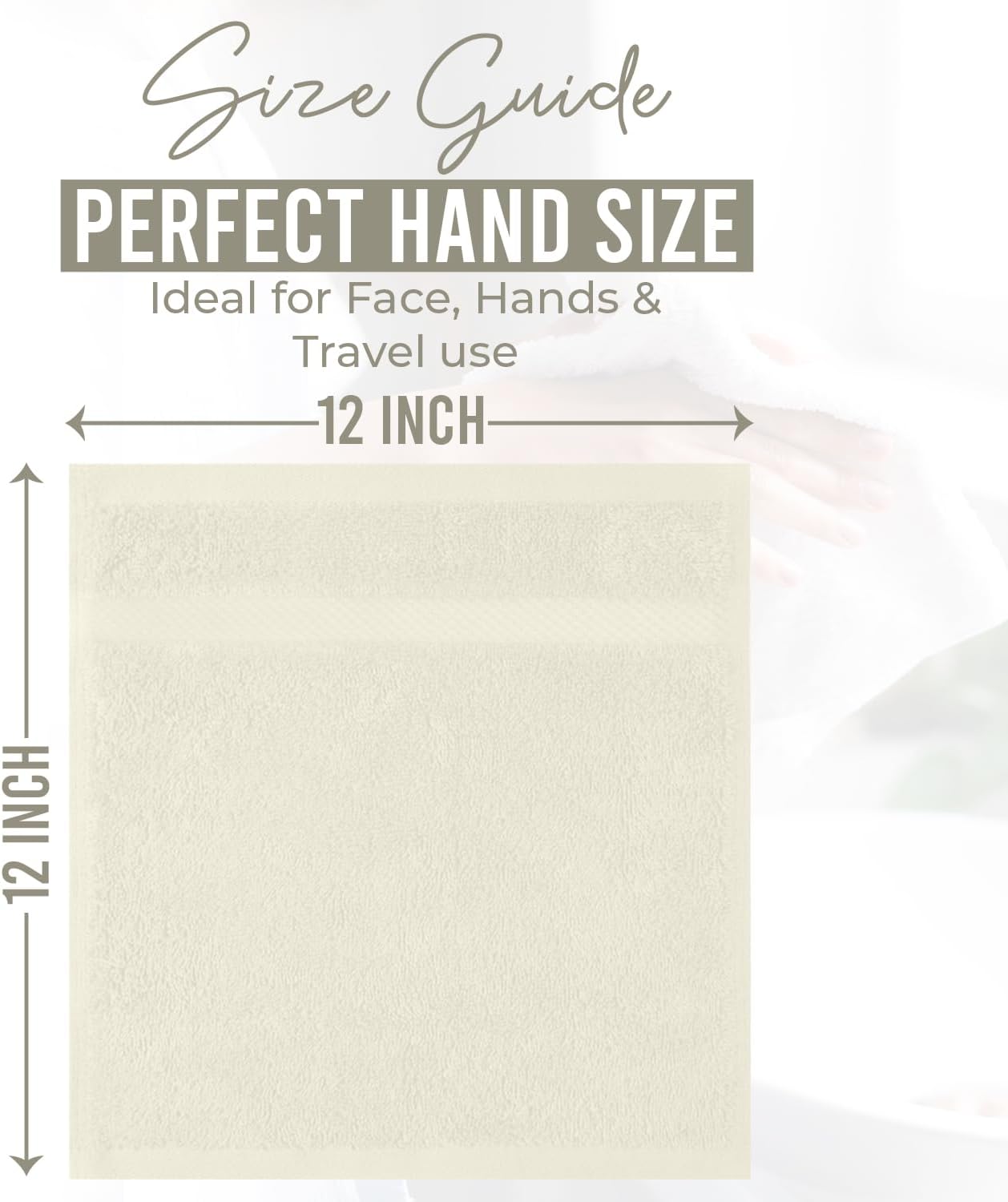 DAN RIVER 12-Pack Premium 100% Cotton Ivory Face Towels – Reusable Face Towel Set, Soft & Absorbent Washcloths for Bathroom & Body – Hand and Face Towels, 550 GSM (12x12 in)