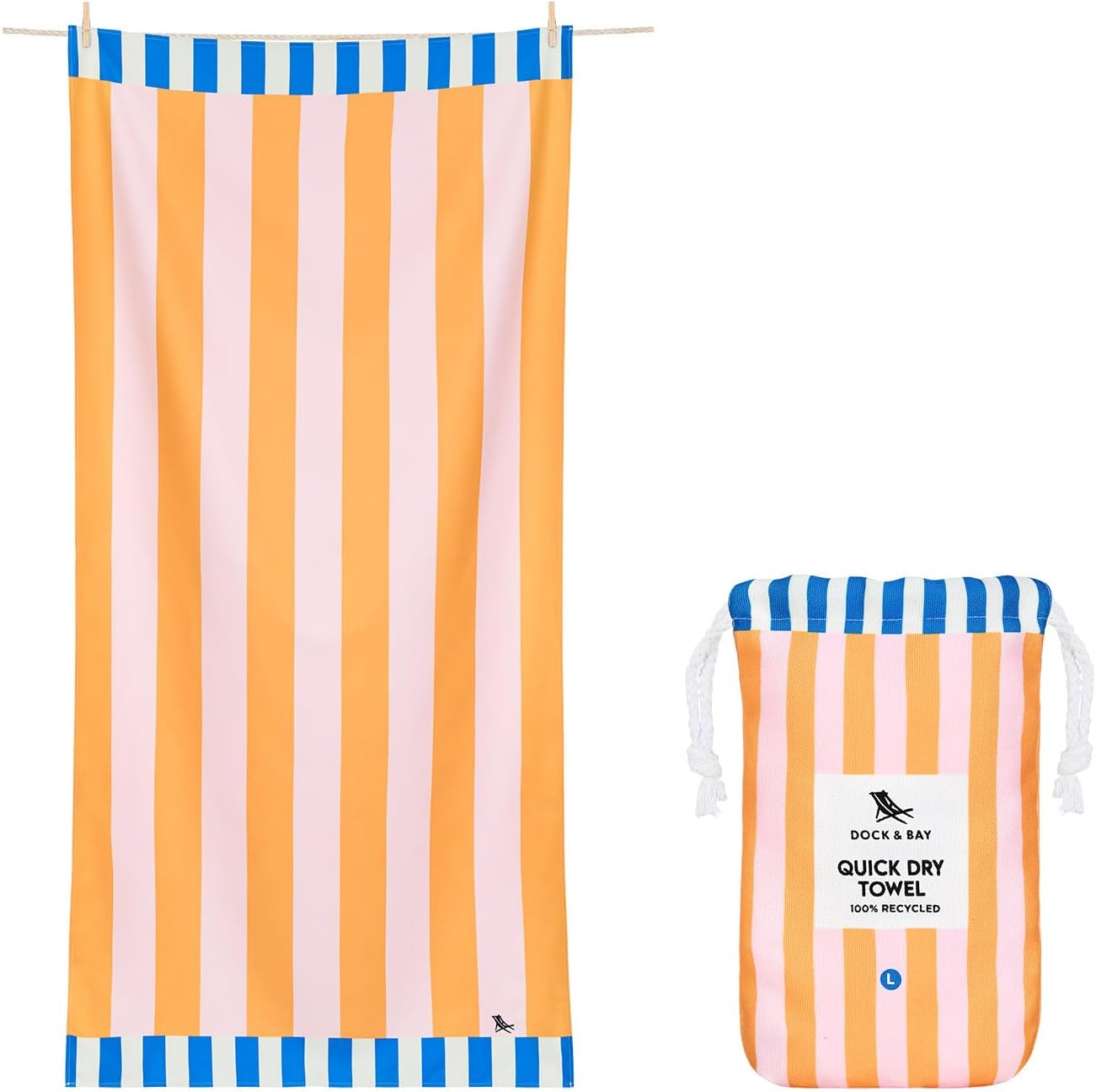 Dock & Bay Beach Towel - Quick Dry, Sand Free - Compact, Lightweight - 100% Recycled - Includes Bag - Mellow Yellow - Extra Large (200x90cm, 78x35)