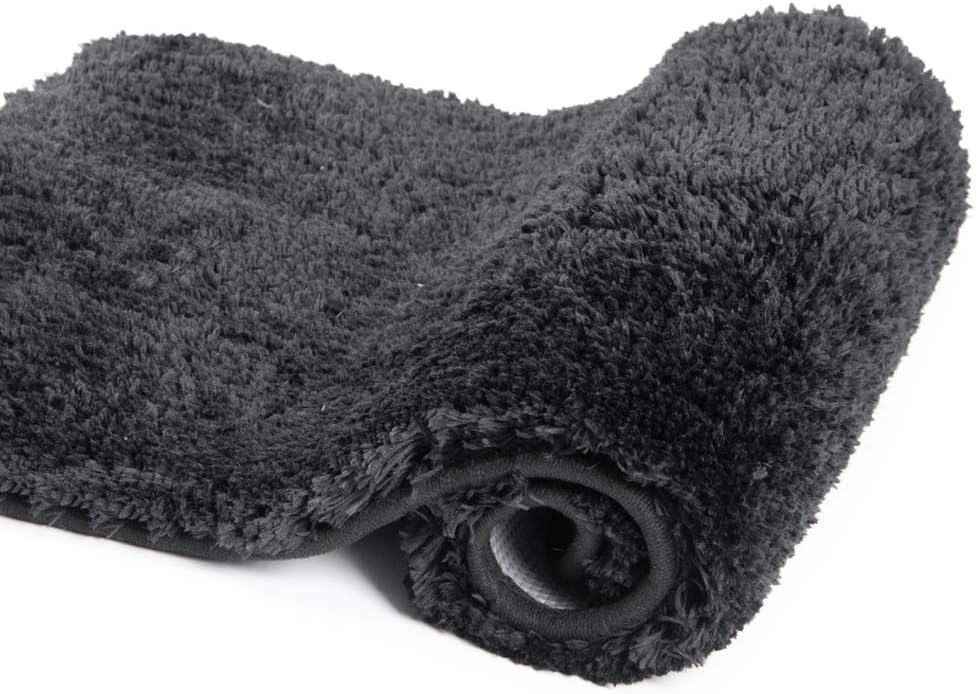 Walensee Bath Mat, High Pile Microfiber Bathroom Rug, Non-Slip, 16 x 24, Black