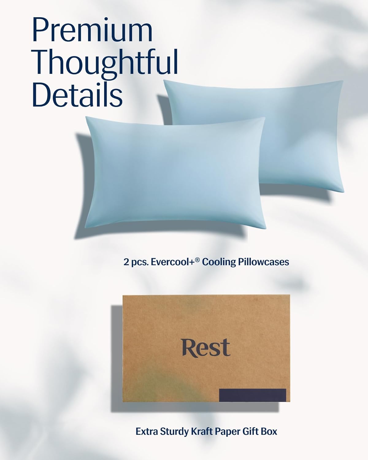 REST® Evercool®+ Cooling Pillowcases Standard - 2 Pillowcases for Sensitive Skin, Silver Infused Fabric for Hygienic Sleep, Silky Smooth for Curly Hair, High Elastic for Snug Fit (19x29 inches)