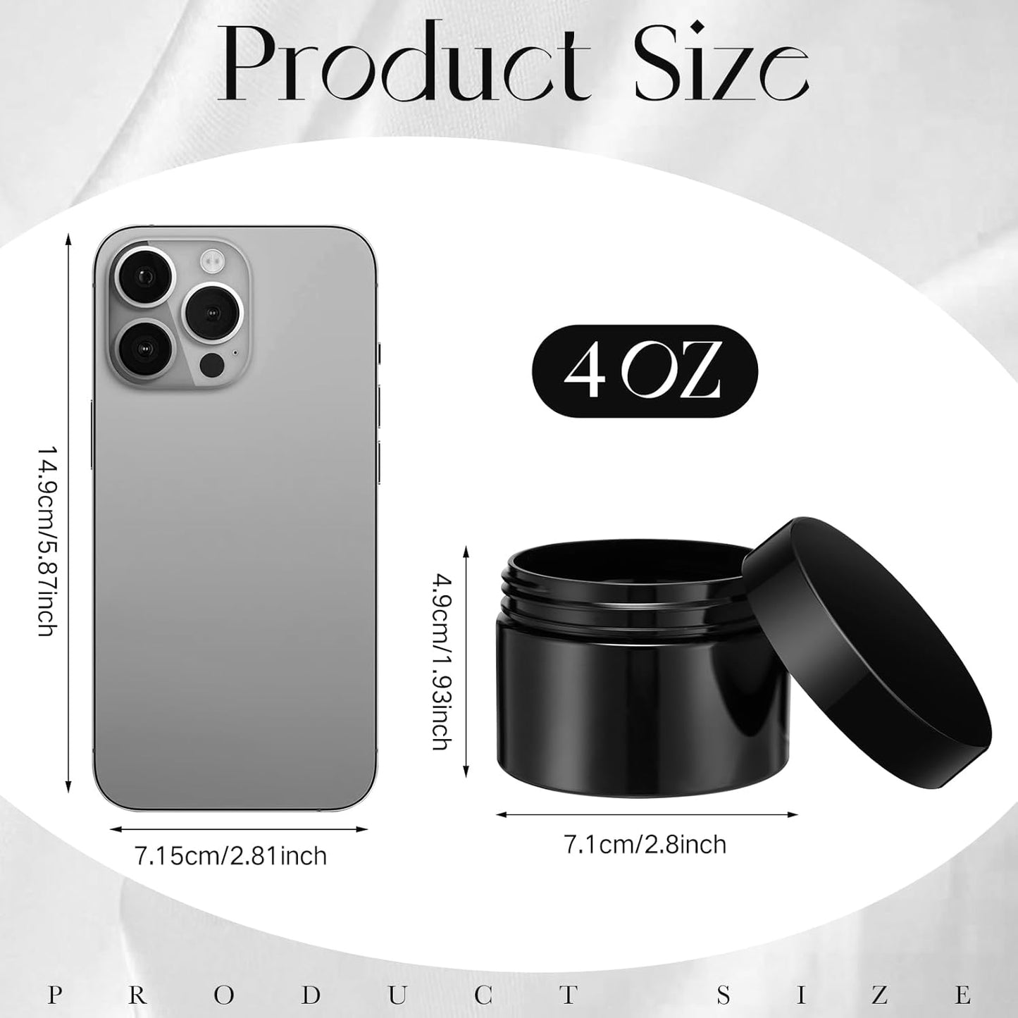 SATINIOR 12 Pack 4 oz Plastic Container Jars with Lids Round Clear Travel Cosmetic Container Slime Jar for Toiletries, Lotion, Cream, Ointment, Makeup, Rhinestone, Sample, Kitchen Storage(Pure Black)