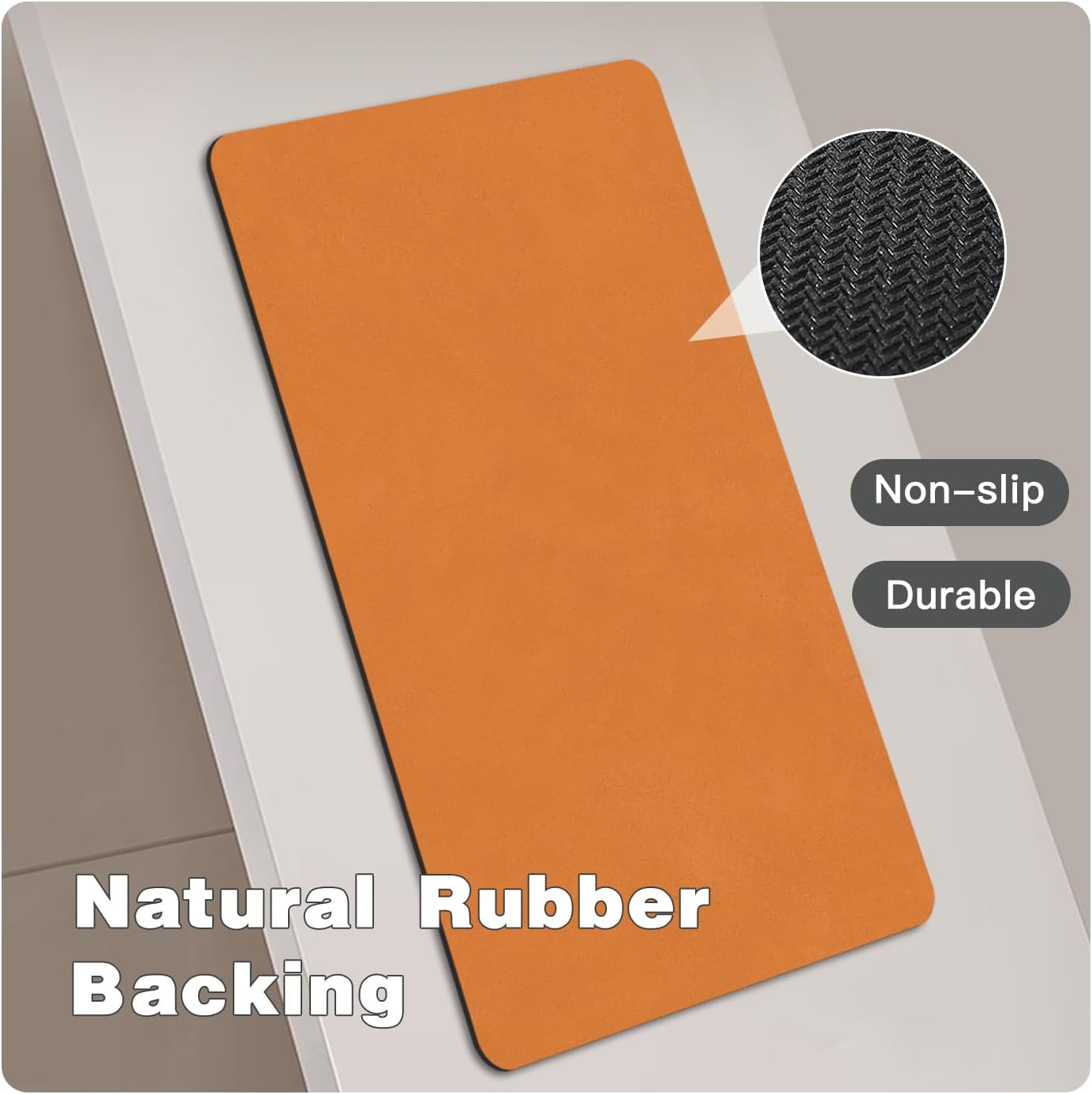 Bathroom Mat Quick Dry, Bathroom Rugs Non Slip Washable Thin Absorbent Bath Mat Fits Under Door Bathroom Floor Mat Perfect for Bath, Shower, or Sink 16"x24" Orange