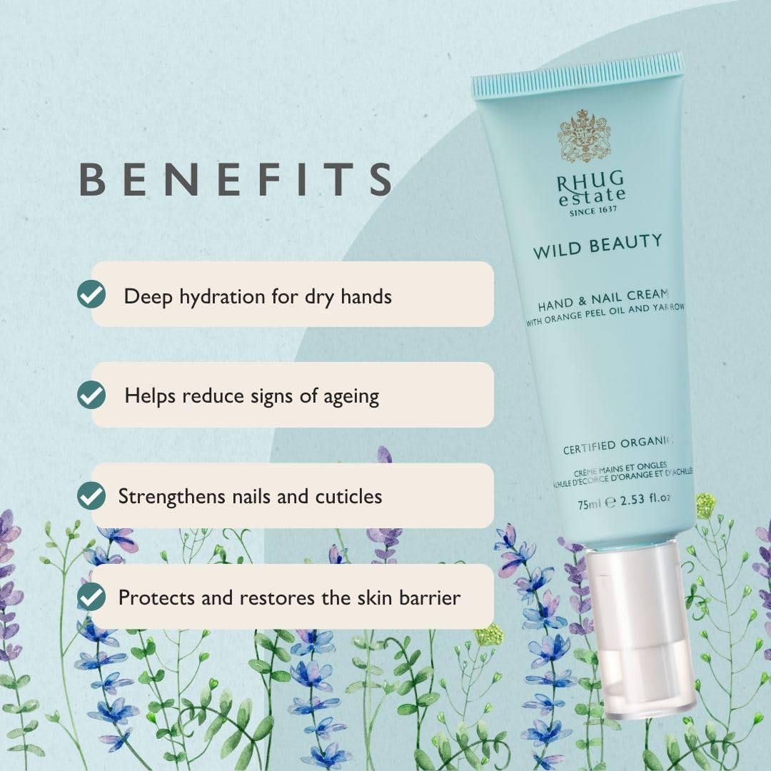 RHUG Estate WILD BEAUTY - Hand & Nail Cream with Orange Peel Oil and Yarrow | Nourishing Moisturizer for Hands | 75ml | Made in the UK
