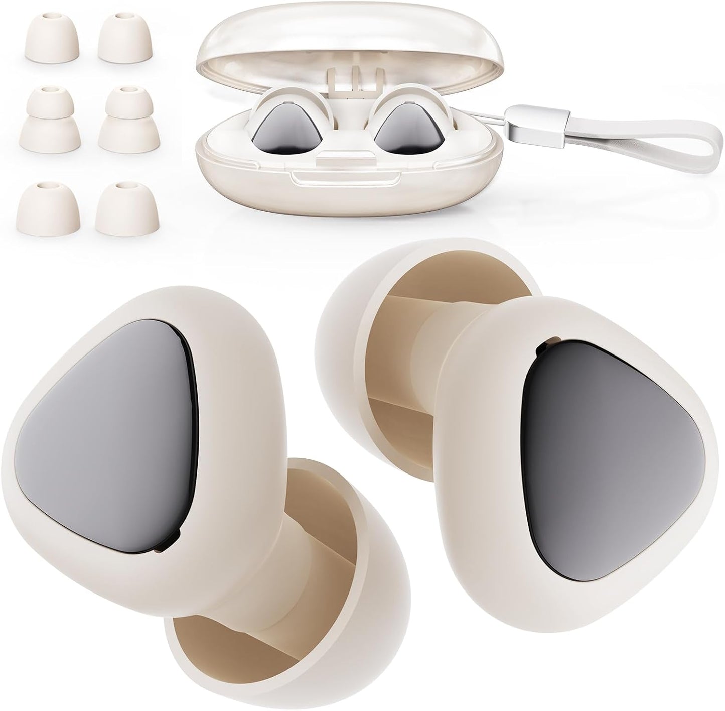 Ear Plugs for Sleeping Noise Cancelling, 45dB Reusable Silicone Earplugs with 6 Eartips and Carry Case, Ear Plugs for Concert & Hearing Protection, Sleep, Travel, Focus & Noise Reduction, White