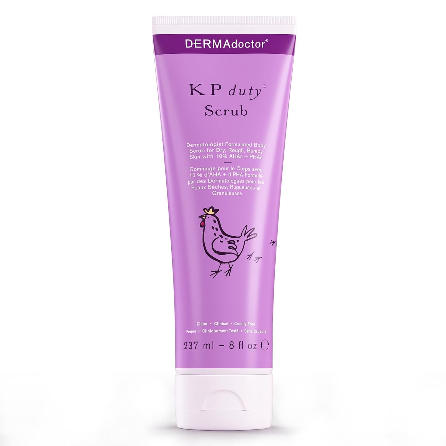 DERMAdoctor KP Duty Body Scrub Dermatologist Formulated Exfoliant for Keratosis Pilaris and Dry, Rough, Bumpy Skin with 10% AHAs + PHAs, 8 fl oz