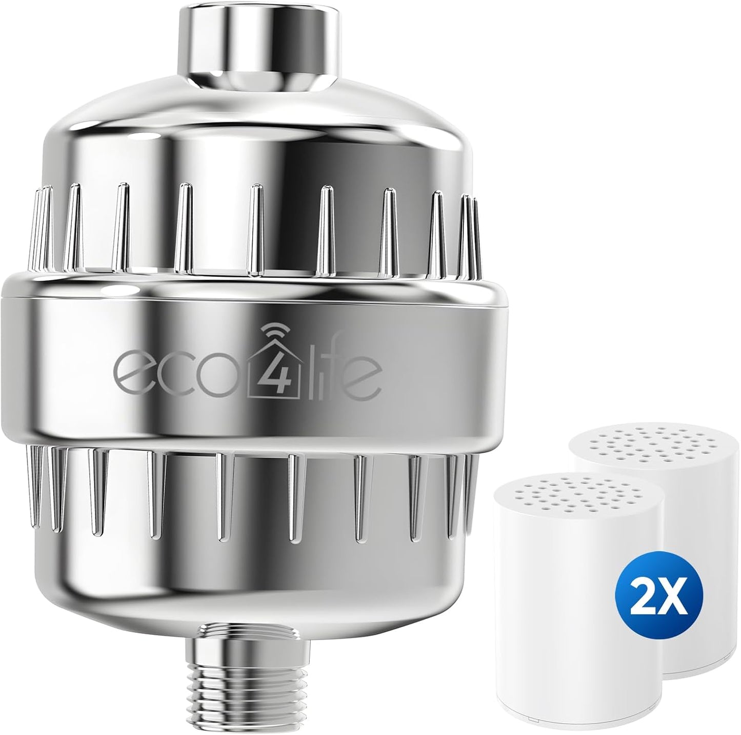 eco4life Shower Filter - 25 Stage Shower Head Filter for Hard Water, Removes 99% of Chlorine & Heavy Metal, Improves Skin & Hair, Built-In Turbine Fan, Fits Most Bathroom, Bathtub Showers (2 Filters)