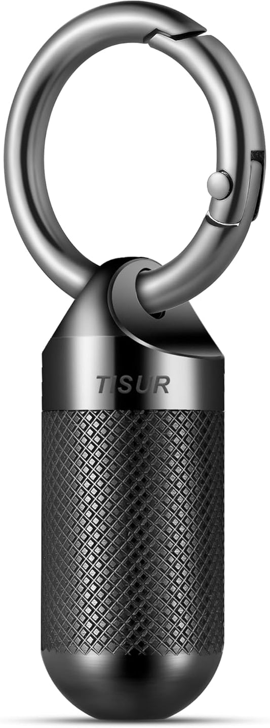 TISUR Small Pill Keychain Container, Mini Portable Titanium Keychain Pill Holder, Pocket Travel Bottle Metal Purse Box Case Black (Small Black-0.51inch)