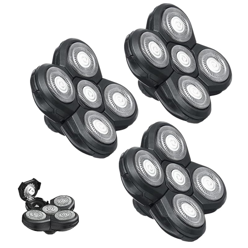 3 Pcs Head Shaver Blade Replacement Heads for Skull Shaver Pitbull, Floating Washable Electric 5-Blade Razor Heads for Bald Men Freedom Shaving, Smooth Trimmers for Freebird Bald Shaving Tool for Bald