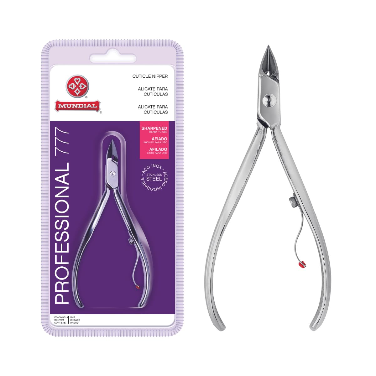 Cuticle Nipper MUNDIAL 777 Professional - Sharpened Nail Care Cuticle Trimmer for Manicure and Pedicure, Longer Stainless Steel Handle