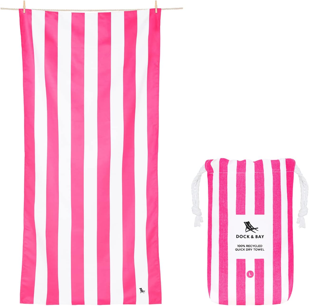 Dock & Bay Beach Towel - Quick Dry, Sand Free - Compact, Lightweight - 100% Recycled - Includes Bag - Cabana - Phi Phi Pink - Extra Large (200x90cm, 78x35)