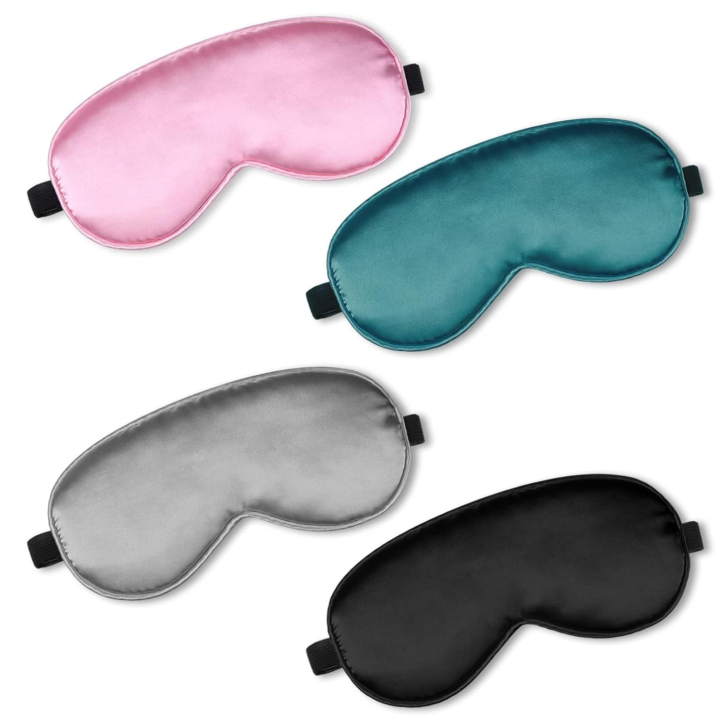 BBTO 4 Pcs Silk Sleep Eye Masks Smooth Soft Satin Eye Covers with Adjustable Strap Blindfold for Sleeping Blocking Out Lights Travel Relaxation (Black, Grey, Dark Green, Pink)
