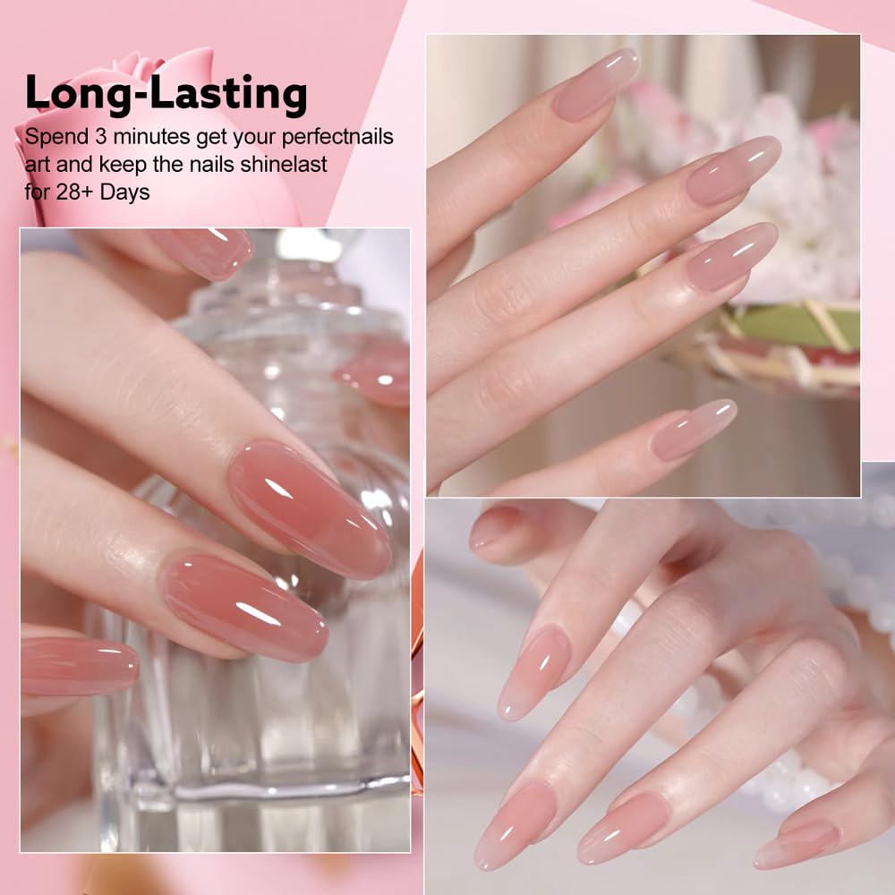 CANNI CC3 Jelly Gel Nail Polish Set with Color Card, 30Pcs Jelly Pink Gel Polish Nude Brown Color High Gloss Soak Off U V Nail French Nail Manicure Salon DIY