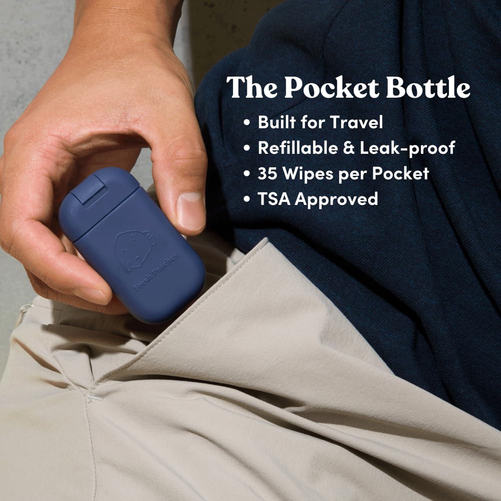 Toilet Paper Gel, Wet Wipe Alternative – Flush-Safe, A Cleaner Way to Wipe – Toilet Paper Spray (Blue Pocket, Starter with Pocket) – 4.4 oz